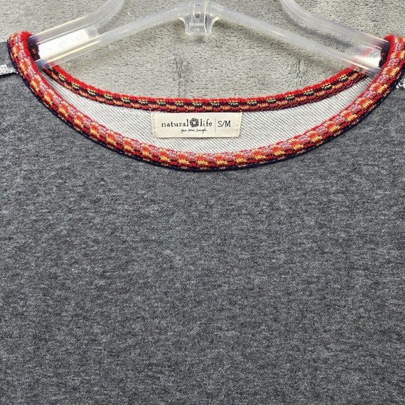 Natural Life Knit Trim Sweatshirt S/M Oversized Gray Raw Edge Boho Pullover - Picture 3 of 9